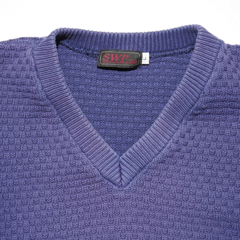 SWP USA Textured Knit Sweater Vest Men’s L Purple V-Neck Vintage Loose Fit - Picture 2 of 8